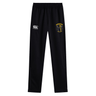 The Spartan Youth Rugby Stretch Tapered Pant by Canterbury features an elastic waistband, quick-dry fabric, white CCC logo on the left, and a yellow Spartans badge on the right thigh—perfect for active young athletes. Brand: EMB Canterbury.