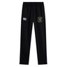 The Hornets Rugby Club 1977 Stretch Tapered Pant by EMB Canterbury features a black athletic design with an elastic waistband, a white Canterbury logo on the left thigh, and an embroidered yellow and white Hornets emblem on the right thigh. Displayed against a white background, these men’s workout pants offer optimal comfort and mobility with their signature Stretch Tapered Pant construction.