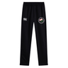 The Society of Iowa Rugby Referees Stretch Tapered Pant by EMB Canterbury features an elastic waistband, a white Canterbury logo on the left thigh, and a circular floral badge on the right thigh—these men’s workout pants are designed for both style and performance.