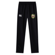 The RVA T.R.C. Stretch Tapered Pant by Canterbury, from EMB Canterbury, is a black athletic pant designed for men’s workouts. It features a stretch tapered fit, an elastic waistband, the white Canterbury logo on the left thigh, and a colorful RVA badge on the right thigh. Made with quick dry fabric for optimal performance and comfort, it is displayed on a white background.
