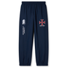 Experience both style and comfort with the SF CDME Rugby Cuffed Hem Stadium Pant by Canterbury from EMB Canterbury, featuring navy blue athletic fabric, elastic cuffs, a prominent Canterbury of New Zealand logo, and a Come Rugby emblem on the front—ideal for rugby enthusiasts.