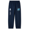 Presenting the Minneapolis Mayhem Rugby Cuffed Hem Stadium Pant by EMB Canterbury: these navy blue men’s pants feature comfortable elastic cuffs, two light blue logos on the right leg, and a white text logo on the left leg. Designed for both comfort and style, they’re the perfect choice for rugby stadium wear.