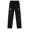 The EMB Canterbury Southern Pines Youth Rugby Cuffed Hem Stadium Pant features an elastic waistband, cuffed hem, and boasts two logos: "Canterbury of New Zealand" and a red/black shield emblem. These versatile track pants suit both casual wear and athletic pursuits.