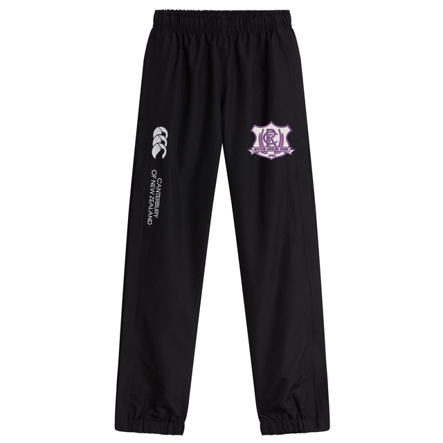 Western Carolina University Cuffed Hem Stadium Pant by Canterbury in black with a cuffed hem, a white logo on the right leg, and a purple and white team crest on the left hip.