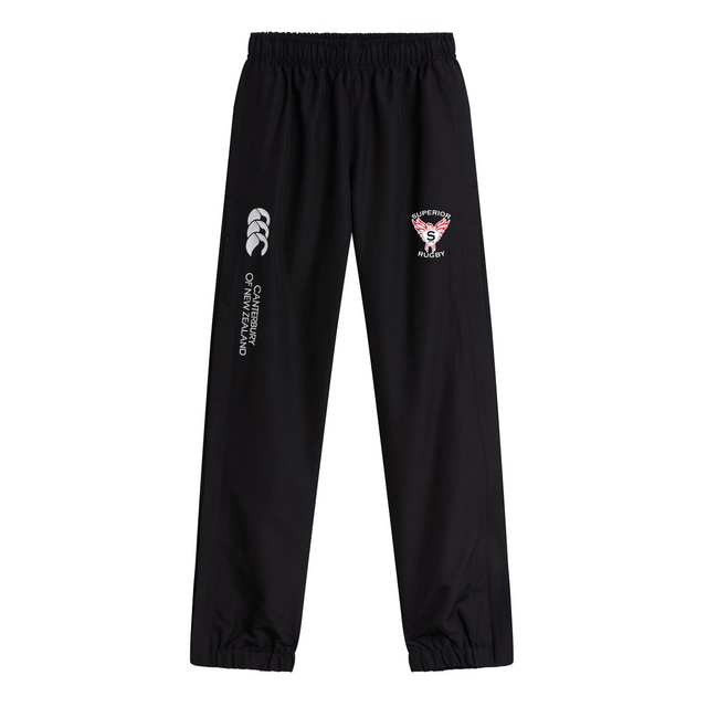 The Superior Rugby Club Cuffed Hem Stadium Pant by EMB Canterbury features an elastic waistband, cuffed hem, and club logos on the front—ideal men's athletic pants for sporty comfort and style.