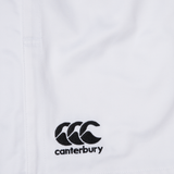 The Canterbury Professional Cotton Short 3-Pack by Bundle Canterbury features white cotton shorts with an elastic waistband and an embroidered black logo of three intertwined C's above "canterbury.
