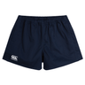 A Canterbury navy rugby shorts with a white logo on the side.
