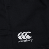 A close up of the Canterbury logo on a black short.