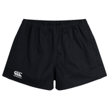 This 3-pack bundle of Canterbury Professional Cotton Shorts from Bundle Canterbury features black shorts with an elastic waistband and the Canterbury logo on the left leg.