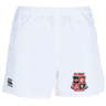 The Rye High School 10 Year Professional Polyester Rugby Shorts by EMB Canterbury feature a premium polyester construction with a bold logo in black, red, and white on the left side and the iconic Canterbury logo on the right. Ideal for both game day action and casual wear.