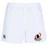 The Rugby Michigan Referee Society Advantage Rugby Shorts by EMB Canterbury are ideal for referees, offering moisture-wicking fabric and showcasing the iconic Canterbury logo on the left and the Rugby Michigan Referee logo on the right.