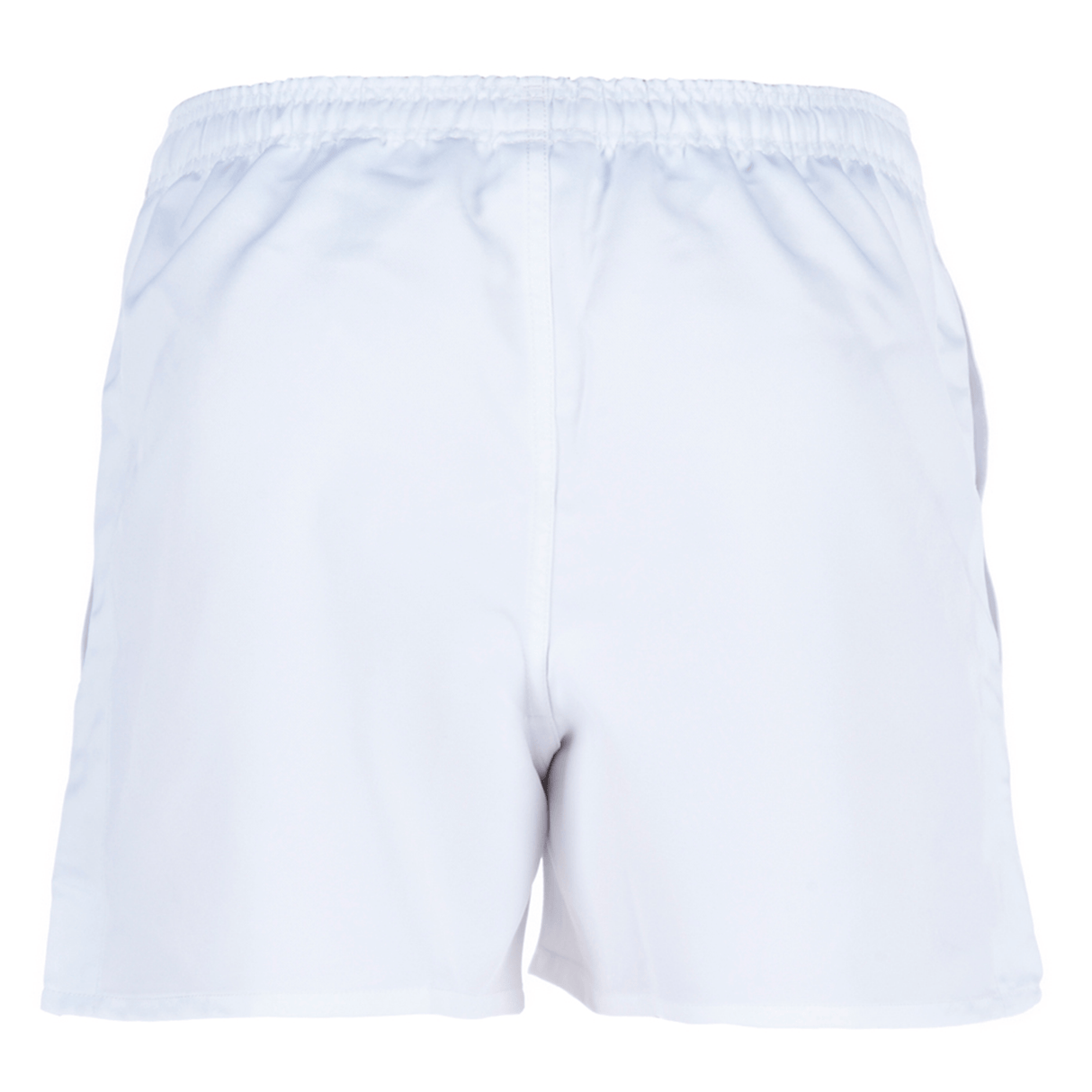 White elastic-waist shorts, similar to Canterbury Professional Polyester Short, viewed from the back.