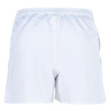 White elastic-waist shorts, similar to Canterbury Professional Polyester Short, viewed from the back.