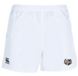 The NOVA Barbarians Player's Drill Short by EMB Canterbury is crafted from recycled fabric, featuring a logo on the right leg and a Canterbury brand logo on the left.