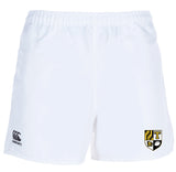 The Towson University Rugby Player's Drill Short by EMB Canterbury features the classic Canterbury logo on the right leg and a sleek emblem on the left. Made from recycled fabric, these shorts offer an eco-friendly choice for sports enthusiasts.