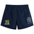 Navy blue Takoma Touch Rugby Tactic Short by Canterbury with an elastic waistband, featuring a Takoma TRFC rooster emblem on the left and a white logo on the right.