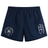 Introducing the New Saint Andrews College Tactic Short by Canterbury, crafted by EMB Canterbury. These navy blue athletic shorts are inspired by classic Canterbury shorts and feature an elastic waistband for a comfortable fit. Showcasing the white New Saint Andrews RFC logo on the left leg and a distinctive stylized graphic on the right leg, these lightweight shorts are ideal for men’s rugby training or everyday wear.