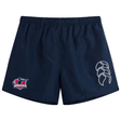 The Nebraska Rugby Referee Society Tactic Short by EMB Canterbury is a navy blue men's short with a Nebraska rugby logo on the left leg, a white abstract design on the right, and crafted in lightweight Canterbury style for comfort and performance.