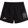 The Chicago Riot Tactic Short by Canterbury features a white claw logo on the right leg and a yellow Chicago Riot Rugby Club badge on the left, merging EMB Canterbury style with athletic performance in lightweight men's rugby shorts.
