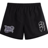 The Valley Panthers Girls Rugby Tactic Short by Canterbury features a black athletic design with a white stylized claw logo on the right leg and a “Valley Panthers Girls Rugby” emblem on the left. Made by EMB Canterbury, these lightweight shorts are designed for comfort and peak performance on the field.