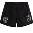 Black Rock Rugby Tactic Short by Canterbury with an elastic waistband, featuring a green and black “Rock Rugby Lions” shield logo on the right leg and a white outline logo on the left leg.