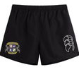 The Winchester Cannons Tactic Short by EMB Canterbury features a left-side team crest and white abstract design, blending comfort and style for training or game day. Lightweight and ideal for black men's rugby shorts.