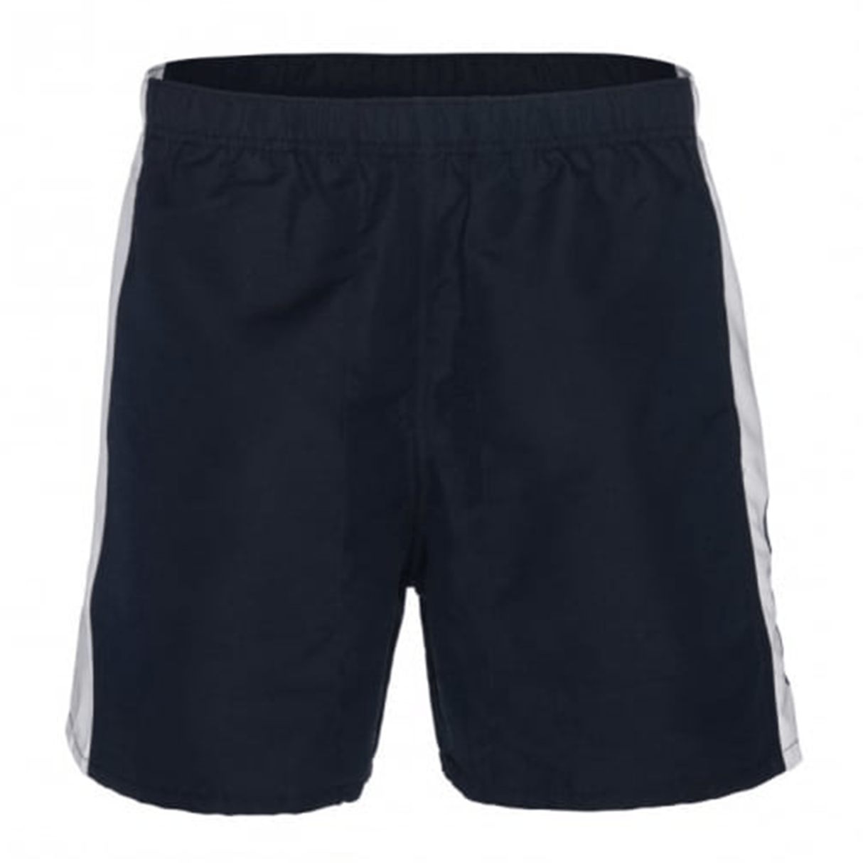 The Canterbury Panelled Tactic Short by Canterbury features durable navy blue polyester taslon fabric, white side panels, and an elastic waistband, offering maximum comfort and moisture-wicking performance.