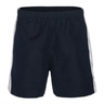 The Canterbury Panelled Tactic Short by Canterbury features durable navy blue polyester taslon fabric, white side panels, and an elastic waistband, offering maximum comfort and moisture-wicking performance.