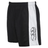 The black and white Canterbury Panelled Tactic Short by Canterbury features an elastic waistband, is made from moisture-wicking polyester taslon, and showcases a logo on the white side panel.