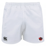 Southern Pines Youth Rugby shorts by EMB Canterbury, crafted from durable polyester, feature a Canterbury logo on the left and an SP shield logo on the right.
