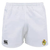 The Tacoma Rugby Advantage Rugby Shorts by EMB Canterbury feature a Canterbury logo on the left leg and a team crest on the right leg. Designed for ease of movement and equipped with moisture management technology, these shorts ensure comfort during intense play.