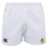 The Tacoma Rugby Advantage Rugby Shorts by EMB Canterbury feature a Canterbury logo on the left leg and a team crest on the right leg. Designed for ease of movement and equipped with moisture management technology, these shorts ensure comfort during intense play.