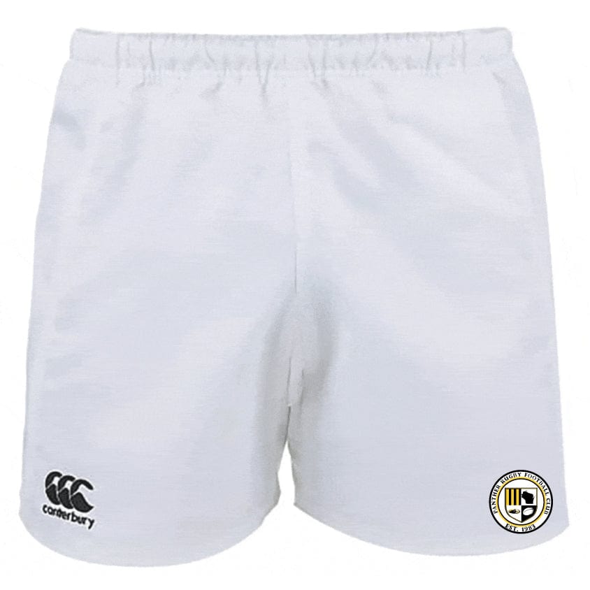 The UW-Milwaukee Player's Drill Short by EMB Canterbury is crafted from recycled fabric and features black logos, including the durable Canterbury logo on the left leg and a circular emblem on the right.