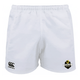 The Chicago Riot Advantage Rugby Shorts by Canterbury feature moisture-wicking fabric, the EMB Canterbury logo on the left leg, and the Chicago Riot Rugby logo on the right—ideal shorts for every match.