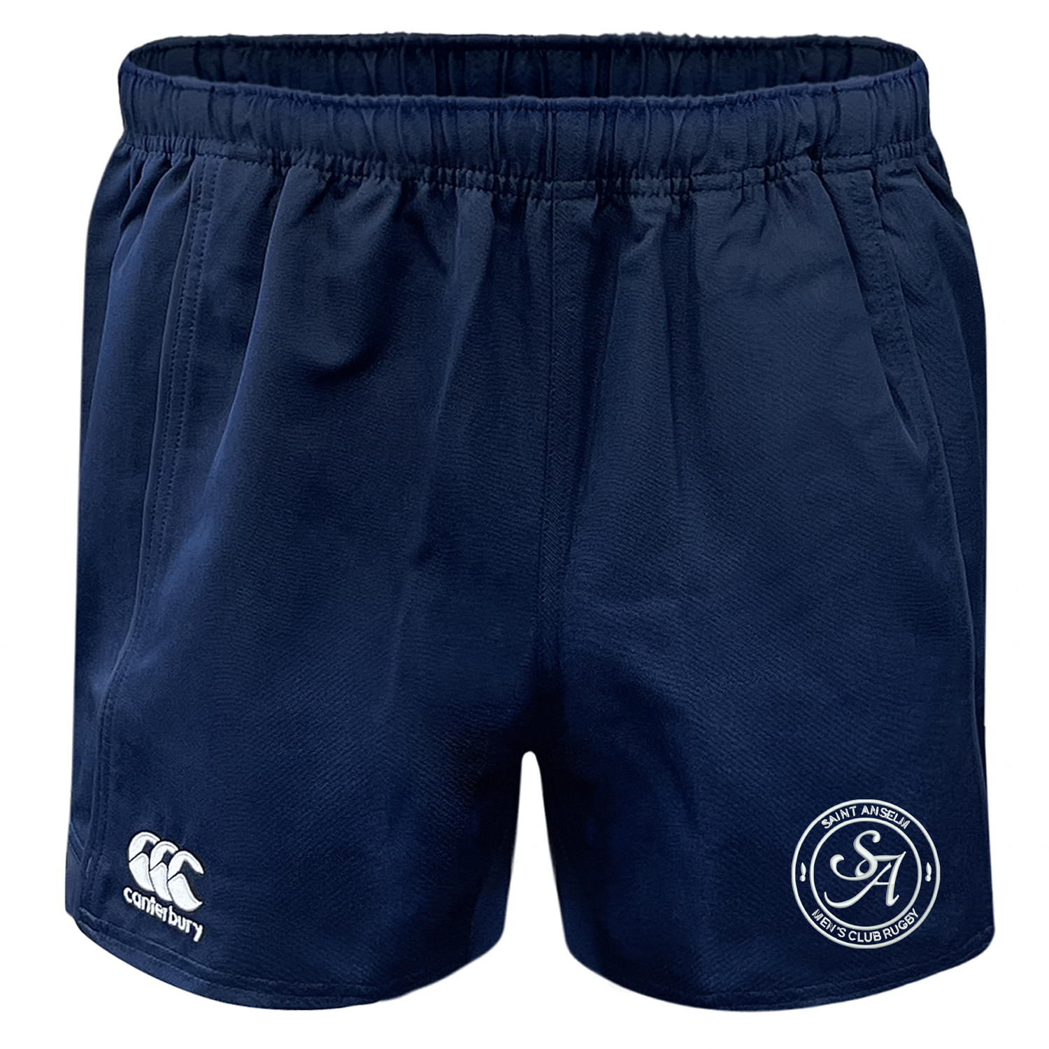 Stay dry and comfortable on the field with EMB Canterbury’s Saint Anselm College Club Rugby Advantage Rugby Shorts, featuring an elastic waistband, Canterbury logo on the left leg, and Saint Anselm Rugby crest on the right.