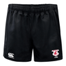 a black Washington State Rugby Alumni Canterbury Advantage Rugby Shorts with a red and white WRS Canterbury logo.