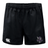 The Cypress Warriors Men's Rugby Advantage Shorts by EMB Canterbury feature an elastic waistband, white Canterbury logo on the left leg, purple Warriors Rugby League crest on the right, and moisture-wicking fabric to keep you cool.