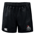 The EMB Canterbury Birmingham Iron Women's Football Advantage Rugby Shorts feature an elastic waistband, moisture-wicking fabric, a Canterbury logo on the left leg, and a Birmingham Iron team logo with "IRON" text on the right leg.