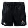 The EMB Canterbury Birmingham Iron Women's Football Advantage Rugby Shorts feature an elastic waistband, moisture-wicking fabric, a Canterbury logo on the left leg, and a Birmingham Iron team logo with "IRON" text on the right leg.