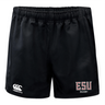 The East Stroudsburg University Advantage Rugby Shorts by EMB Canterbury feature the "ESU RUGBY" logo and moisture-wicking fabric for comfort, making them ideal for peak performance on the field.