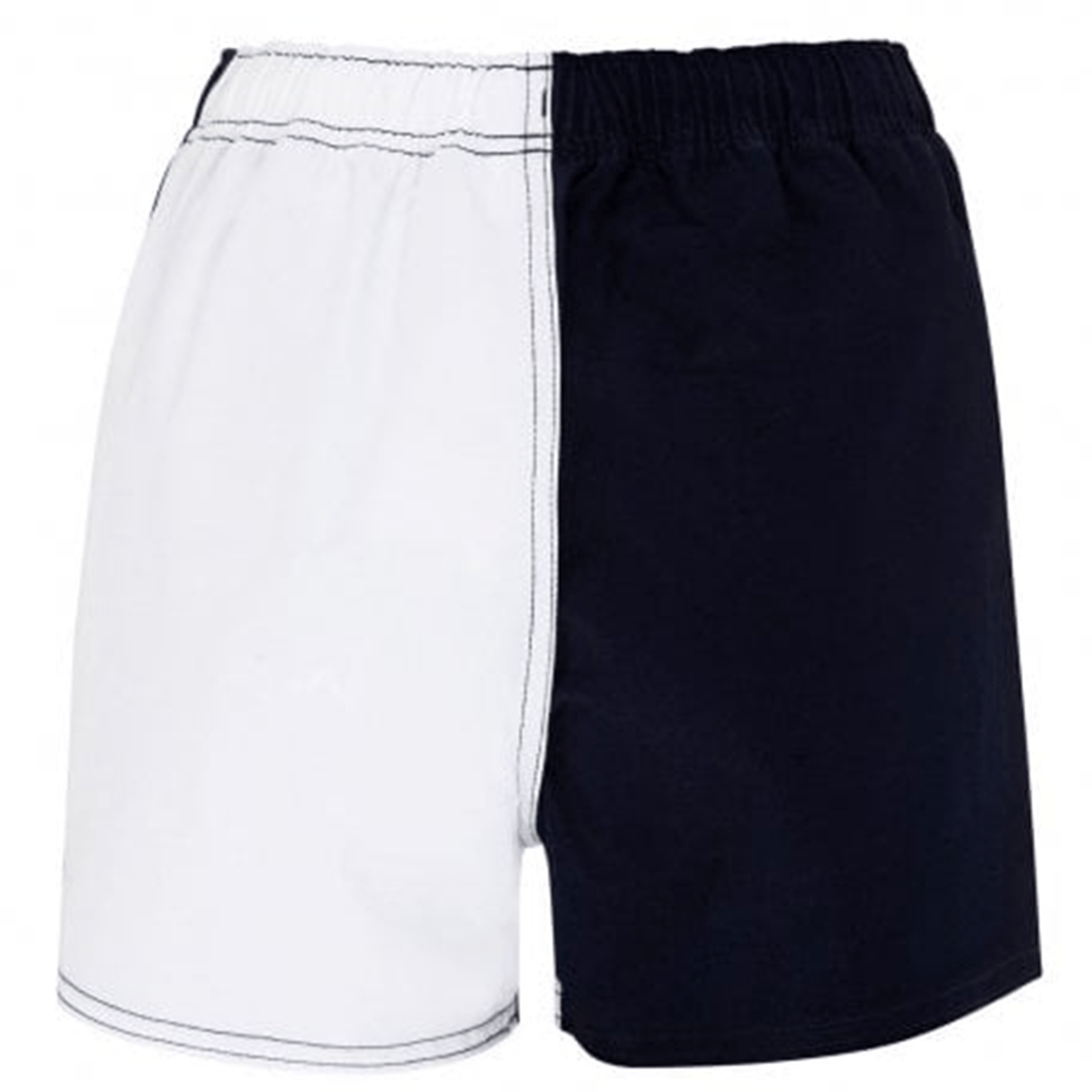 A pair of Canterbury Classics Harlequin Cotton Shorts in black and white on a white background.
