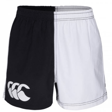 A pair of Canterbury Classics Harlequin Cotton Shorts in black and white.
