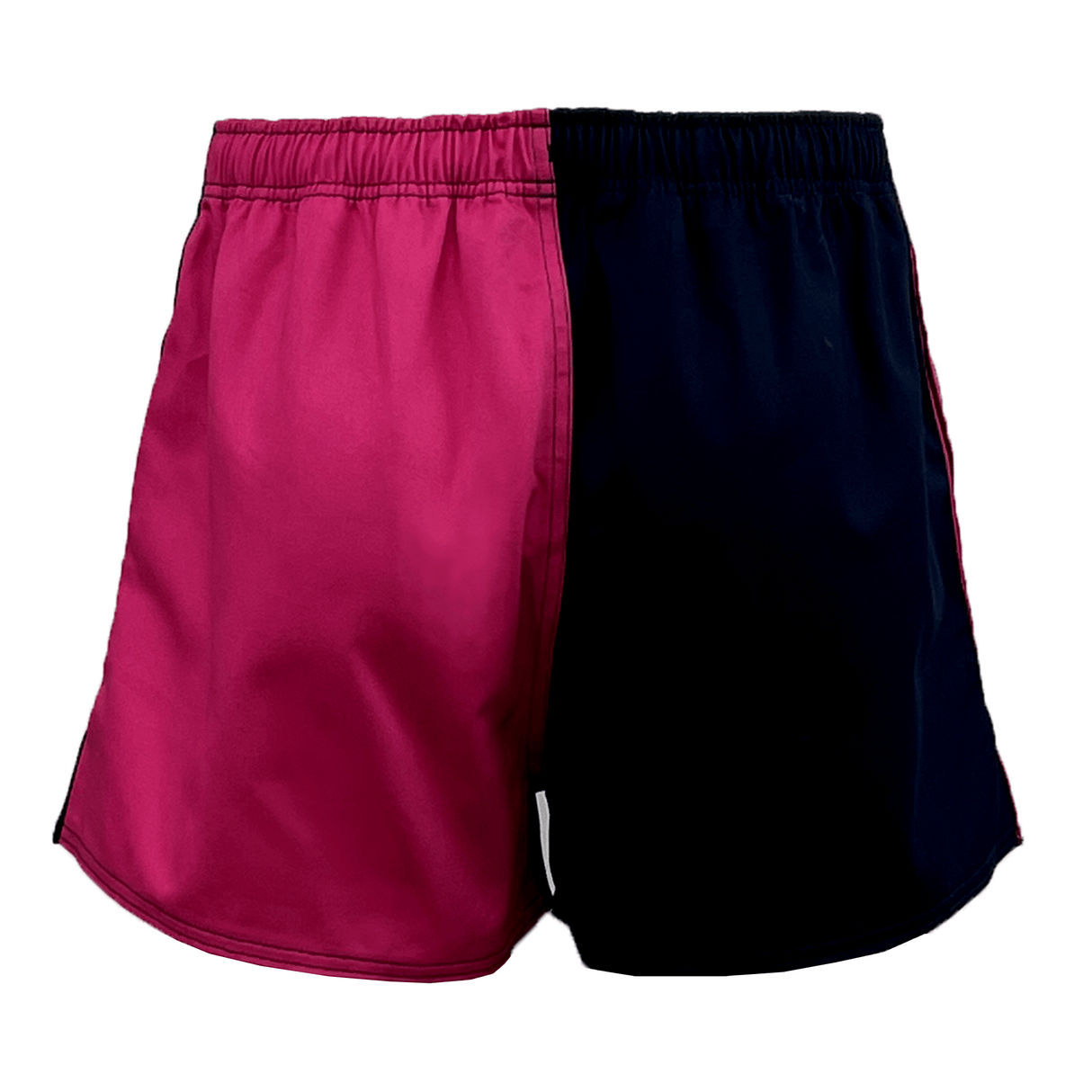 A pair of Canterbury Classics Harlequin Cotton Shorts with one half in pink and the other half in black.