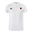 The Southern Pines Youth Rugby Waimak Polo by EMB Canterbury is a white polo shirt with a collar and buttons made from a comfy cotton-polyester blend. It features a black and red shield logo on the left side and Canterbury's iconic logo on the right.