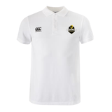 The Chicago Riot Waimak Polo by EMB Canterbury is a white short-sleeve rugby polo featuring the CCC logo on the right chest and a "Cricket Blitz" badge on the left chest.