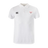 The Superior Rugby Club Waimak Polo by EMB Canterbury is a white short-sleeve men’s polo with a black Canterbury logo on the right chest and a red and white embroidered crest on the left.