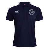 Saint Anselm College Club Rugby Waimak Polo by EMB Canterbury in navy blue, short-sleeve, with "Canterbury" logo on right chest and circular "SA" emblem on left chest.
