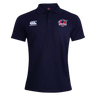 The Nebraska Rugby Referee Society Waimak Polo by EMB Canterbury is a navy blue short-sleeve men’s shirt with a Canterbury logo on the right chest and a Nebraska rugby logo on the left—ideal for classic rugby polo fans.