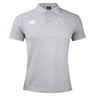 The Missoula All-Maggots Waimak Polo by EMB Canterbury is a light grey short-sleeve rugby polo featuring a classic collar, three-button placket, and two white embroidered chest logos—designed in the timeless Canterbury style for effortless everyday wear.