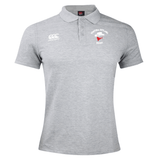 The Ventura Outlaws Rugby Waimak Polo by Canterbury from EMB Canterbury is a light grey rugby polo with short sleeves and a collar, crafted from a cotton polyester blend. It showcases the Canterbury logo on the right chest and a "Ventura Outlaws Rugby" emblem on the left chest.
